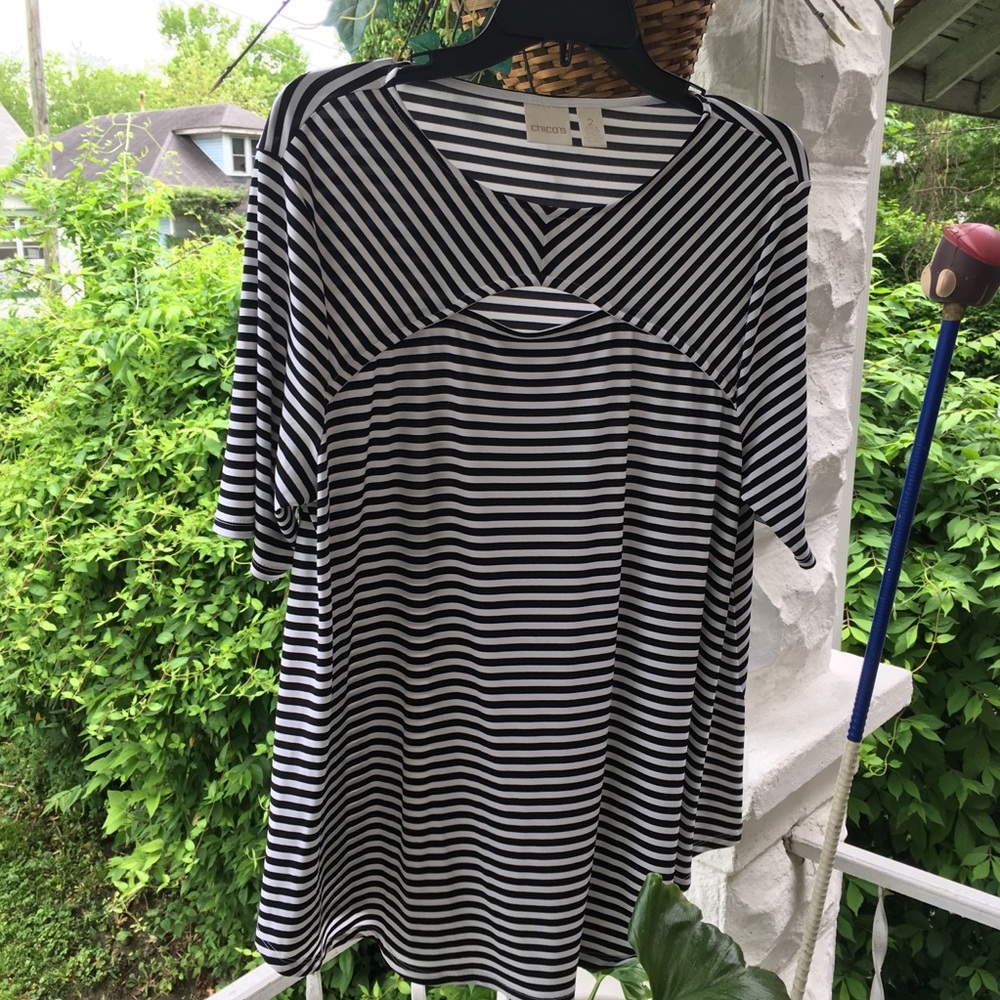 Chico’s Tunic Style Blouse.Black and white stripe.